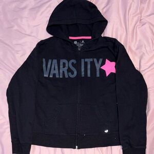 Kids Black Varsity Hoodie with Pink Star